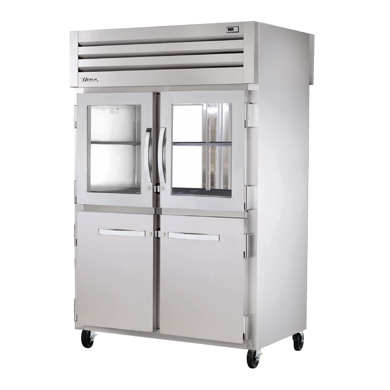 Commercial stainless steel True Refrigeration STA2RPT-2HG/2HS-2G-HC refrigerator with glass doors
