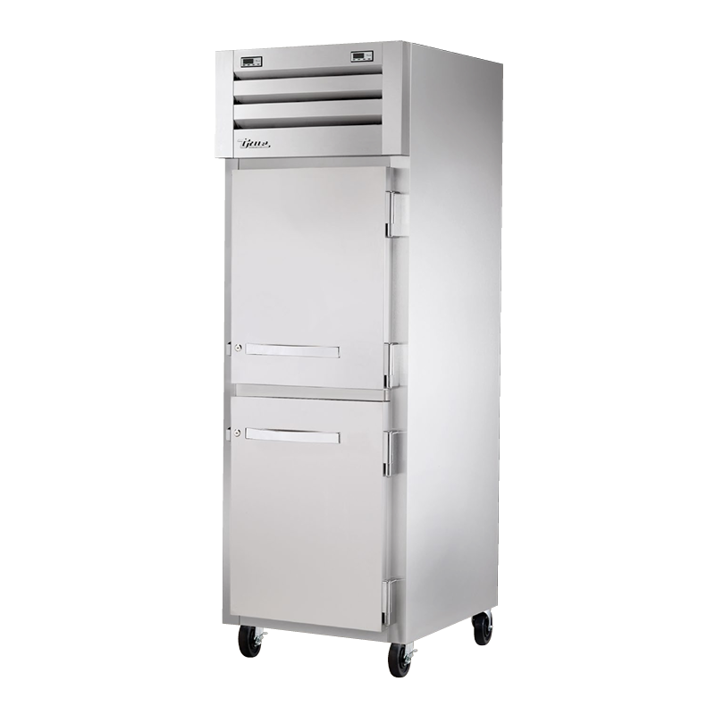 Stainless steel True Refrigeration STG1DTA-2HS-HC refrigerator freezer on wheels