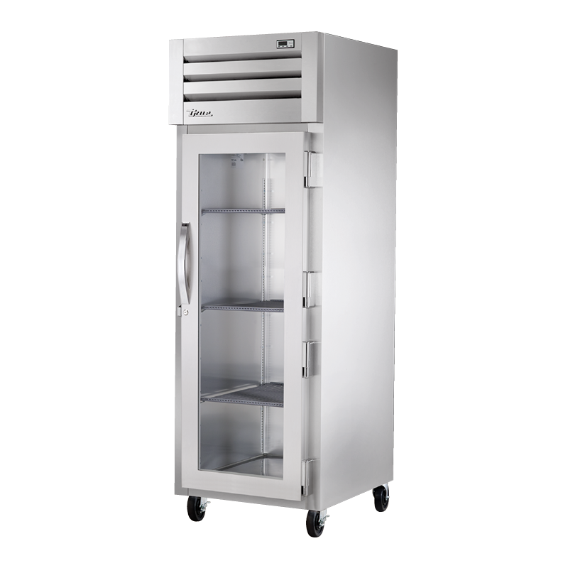 True Refrigeration STG1R-1G-HC stainless steel refrigerator with glass door and adjustable shelving