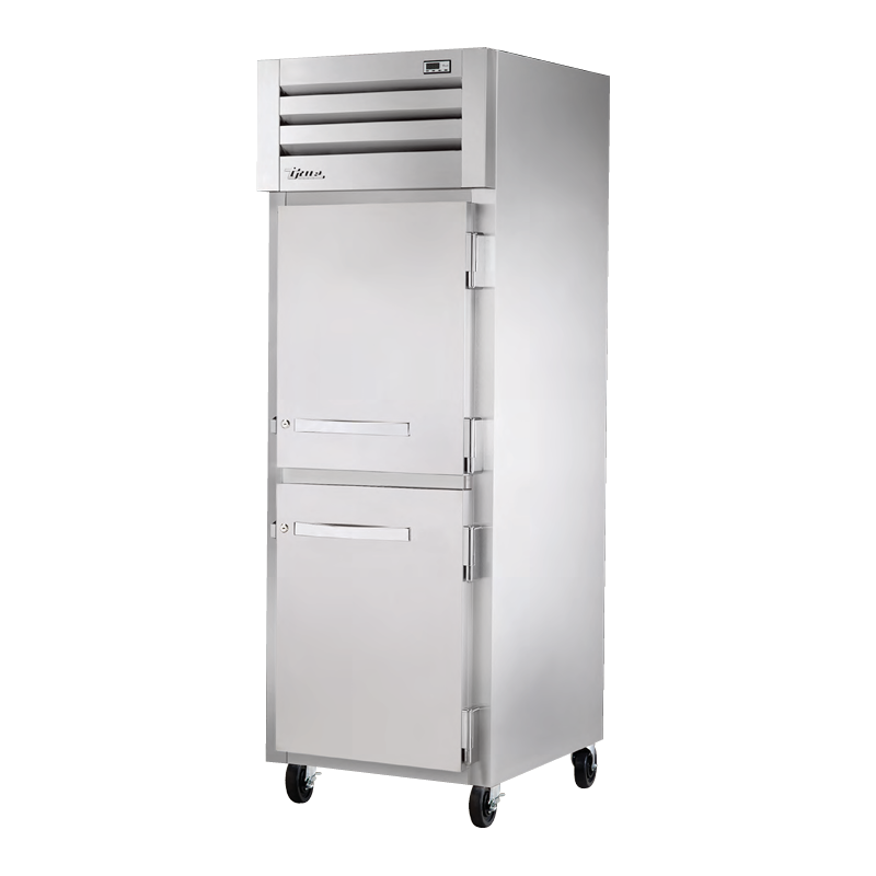 Stainless steel True Refrigeration STG1R-2HS-HC refrigerator with two solid doors on wheels