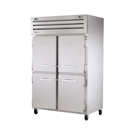 Stainless steel True Refrigeration STG2DT-4HS commercial refrigerator freezer on wheels