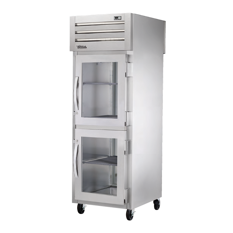 Stainless steel True Refrigeration STR1RPT-2HG-1S-HC SPEC SERIES® refrigerator with glass doors