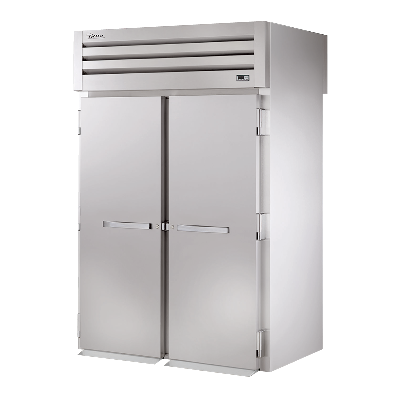 Stainless steel commercial True Refrigeration STR2RRT89-2S-2S refrigerator with cooling unit