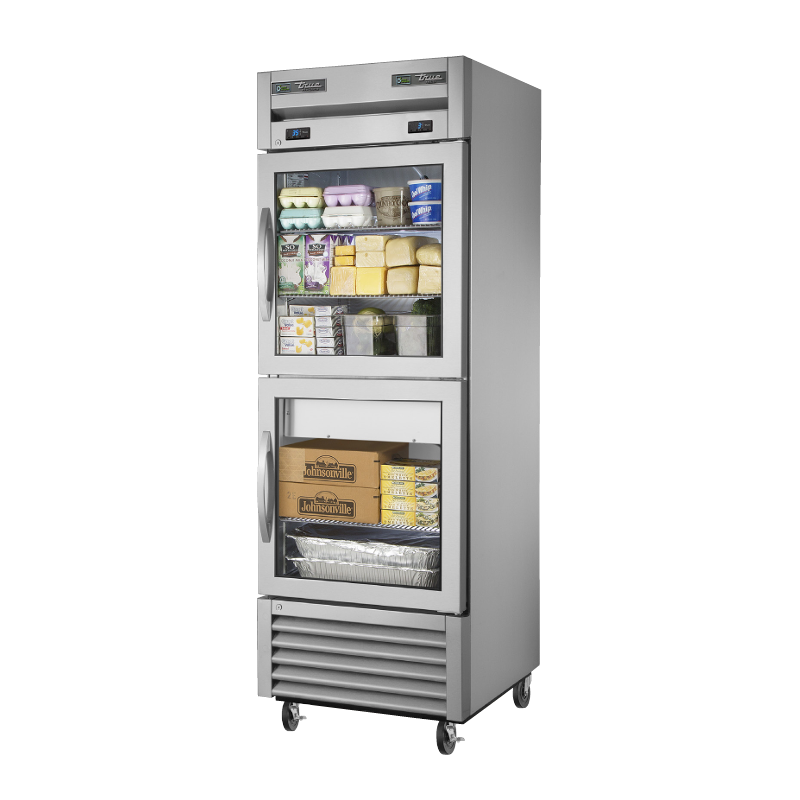 Stainless steel True Refrigeration T-23DT-G-HC~FGD01 refrigerator freezer with glass doors
