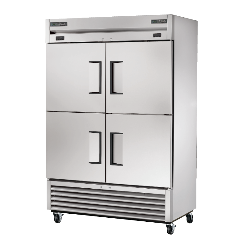 Stainless steel True Refrigeration T-49DT-4-HC refrigerator freezer on wheels with four doors