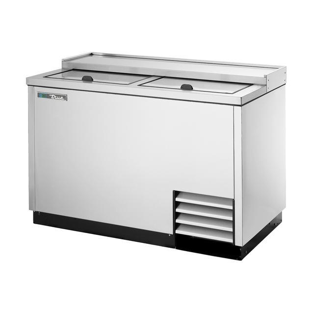 Stainless steel commercial bottle cooler with sliding top lids for True Refrigeration T-50-GC-S-HC