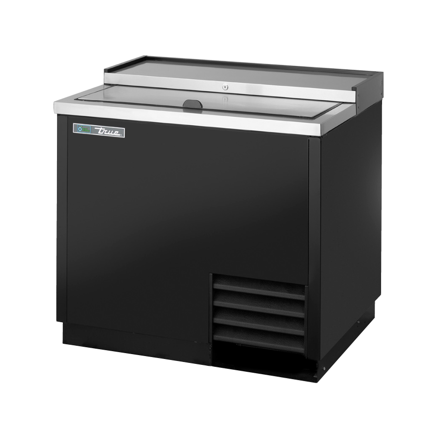 Black True Refrigeration TD-36-12-HC bottle cooler with sliding lid for beverages