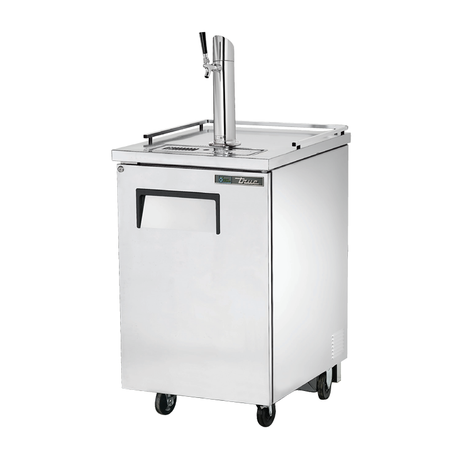 Stainless steel draft beer cooler True Refrigeration TDD-1-S-HC with single tap on wheels