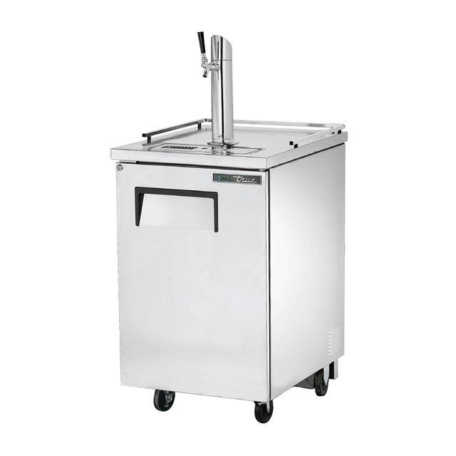 Stainless steel draft beer cooler True Refrigeration TDD-1-S-HC with single tap on wheels
