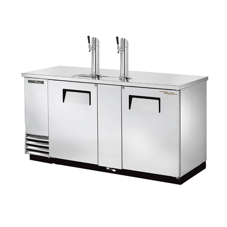 Stainless steel draft beer cooler with two taps and two doors, True Refrigeration TDD-3-S-HC
