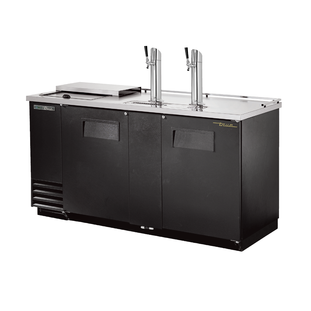 Black True Refrigeration TDD-3CT-HC draft beer cooler with dual taps and refrigerated storage
