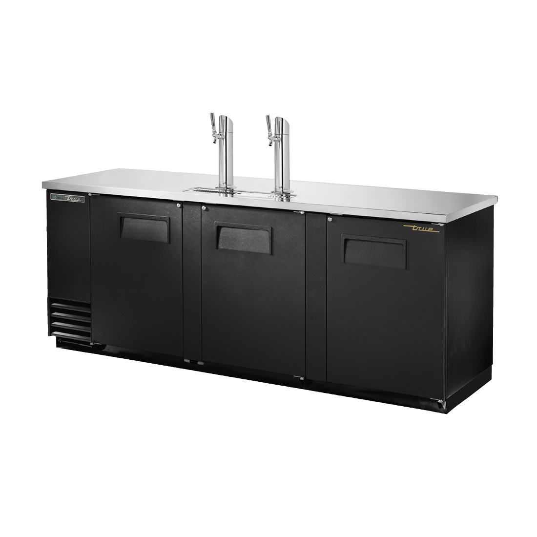 Black Draft Beer Cooler with Stainless Steel Top and Three Doors for True Refrigeration TDD-4-HC