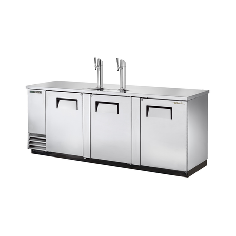 Stainless steel True Refrigeration TDD-4-S-HC draft beer cooler with dual tap towers