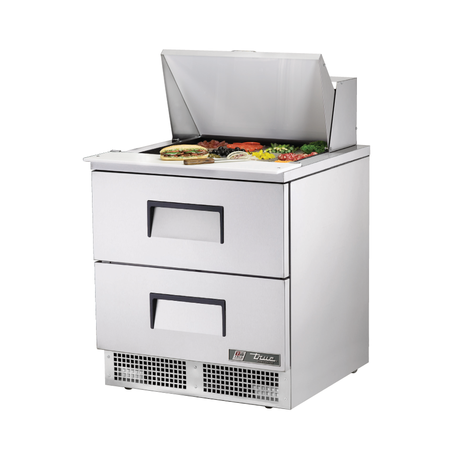 Stainless steel refrigerated prep table for True Refrigeration Sandwich Salad Unit with drawers