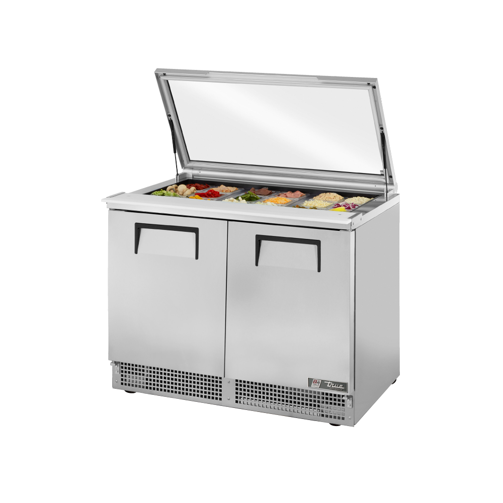 Stainless steel refrigerated prep table with glass lid for True Refrigeration Sandwich Salad Unit