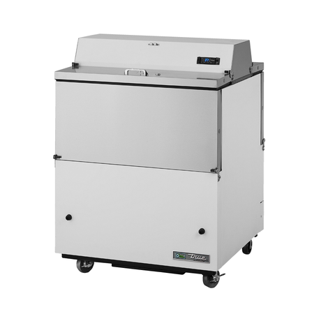 Stainless steel mobile milk cooler on wheels with hinged lid for True Refrigeration TMC-34-DS-HC