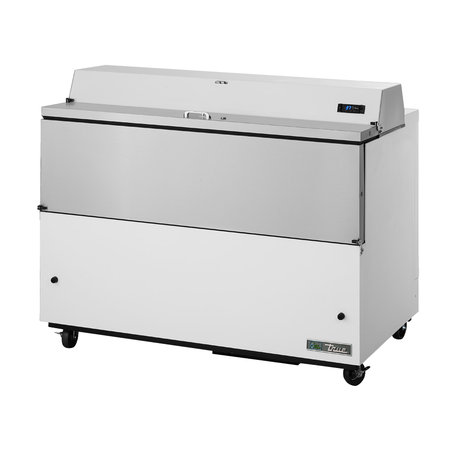 Stainless steel mobile milk cooler on wheels with lift-up lid for efficient storage