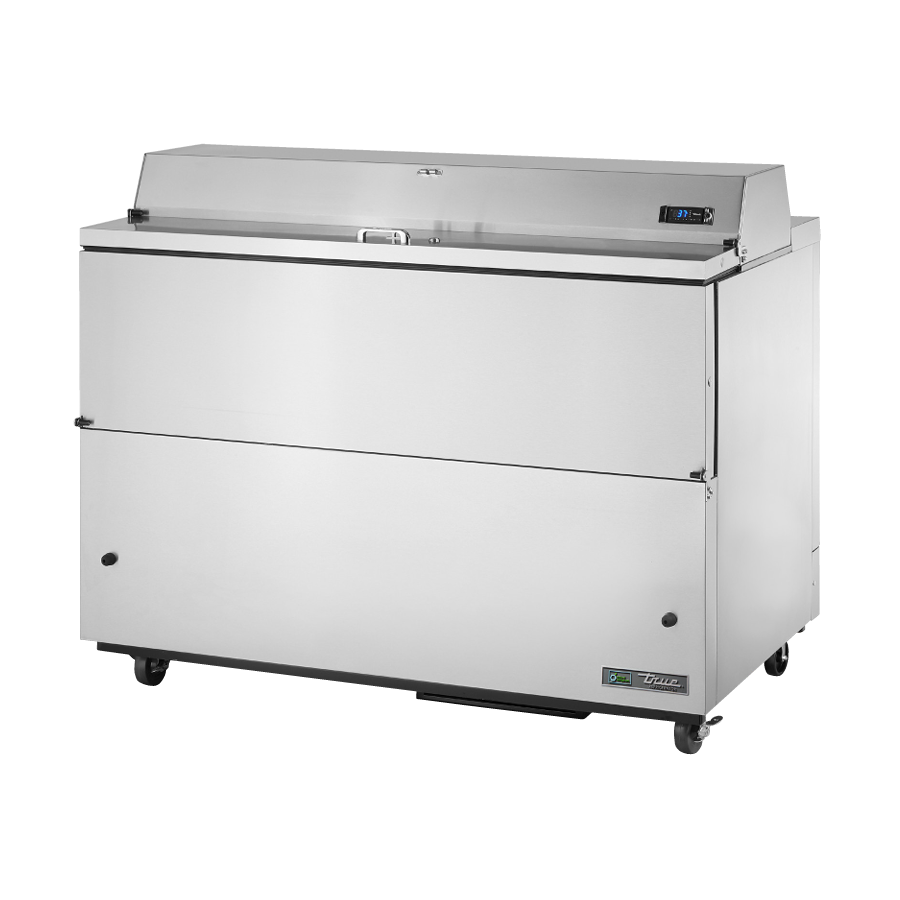 Stainless steel True Refrigeration mobile milk cooler on wheels for efficient storage