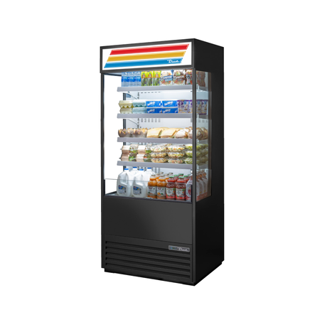 Commercial refrigerated display case with glass doors for True Refrigeration Vertical Air Curtain Merchandiser
