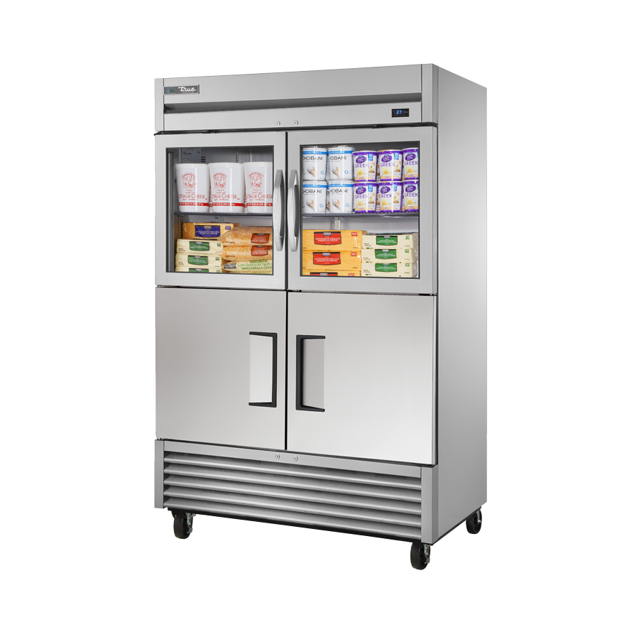 Commercial stainless steel True Refrigeration TS-49-2-G-2-HC~FGD01 refrigerator with glass doors