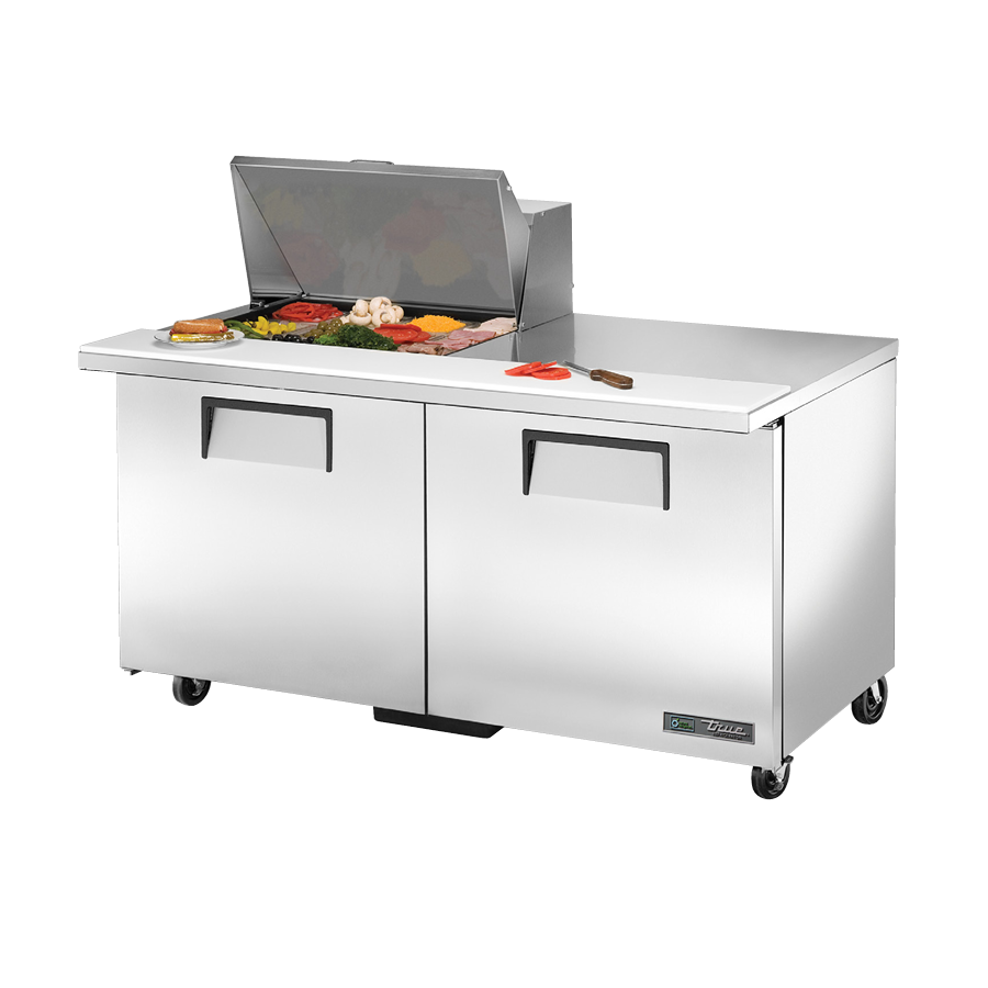 Stainless steel True Refrigeration Sandwich Salad Unit with hinged ingredient compartment