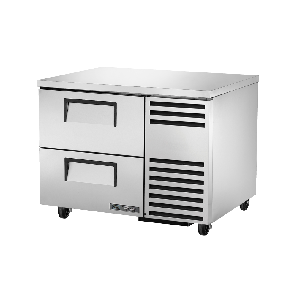 Stainless steel True Refrigeration deep undercounter refrigerator with two drawers and vents