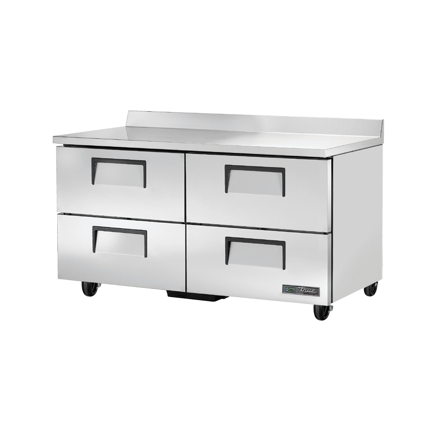 Stainless steel commercial worktable with four drawers and casters for True Refrigeration TWT-60D-4-HC