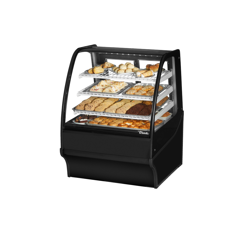 Black Powder Coated Display Merchandiser with Curved Glass for Pastries TDM-DC-36-GE GE-B-W
