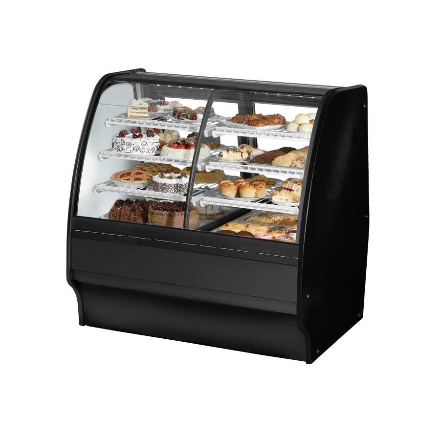 Curved-glass bakery display case in True Refrigeration Dual Zone Powder Coated Glass Merchandiser