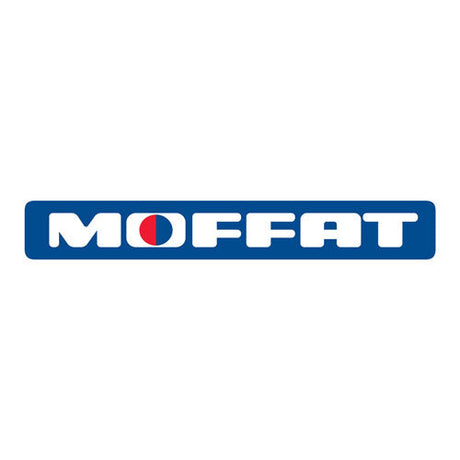 Moffat logo with circular design representing convection ovens on a blue background.