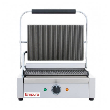 Empura Stainless E-SG-811 Single Grooved Commercial Panini Sandwich Grill with ribbed plates