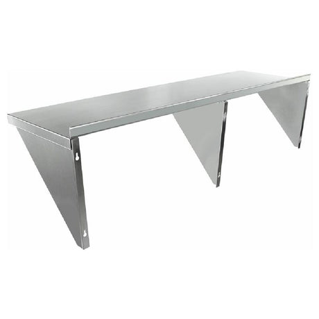 Stainless steel 1860WS16G wall mount storage shelf with triangular brackets securely installed