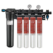 Multi-cartridge water filtration system with gauges for Everpure EV977124, 6.68 gpm flow rate