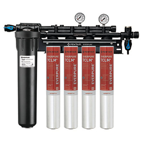 Multi-cartridge water filtration system with gauges for Everpure EV977124, 6.68 gpm flow rate