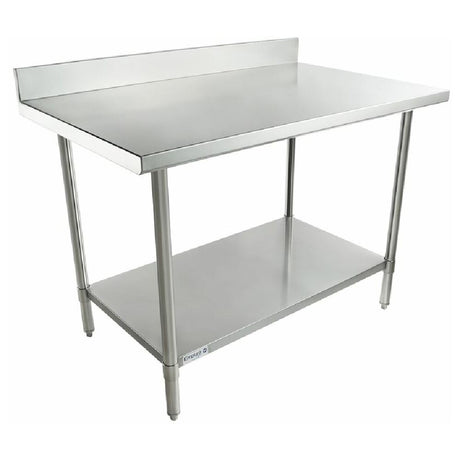 Stainless steel prep table with backsplash and lower shelf from Empura Super Duty Work line