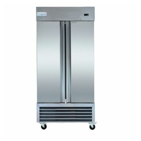 Stainless steel Empura Refrigeration double-door freezer with solid doors on wheels