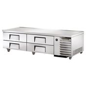 Stainless steel refrigerated chef base with four drawers and casters for efficient storage