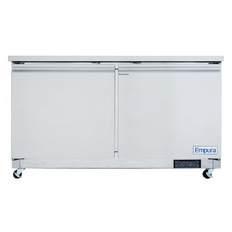 White commercial chest freezer on wheels with two doors for Empura Stainless Steel Undercounter Refrigerator