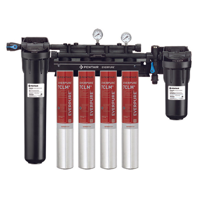 Multi-cartridge water filtration system for Everpure High Flow CSR with pressure gauges