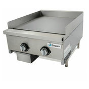 Stainless steel gas griddle with thermostat controls and thick griddle plate from Empura