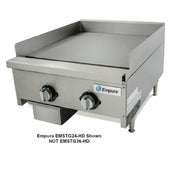 Stainless steel gas griddle with thermostat controls and thick griddle plate for efficient cooking