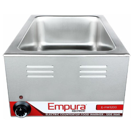 Stainless steel electric food warmer with temperature control and Empura branding