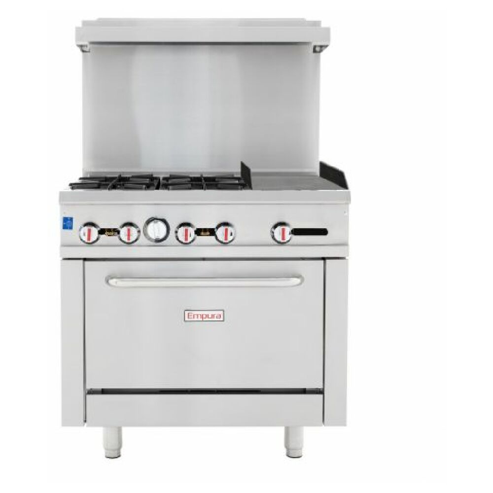 Empura Equipment EGR36-G12_LP Empura EGR36-G12 Liquid Propane 36" Wide Stainless Steel 4-Burner Gas Range With 12" Right Side Griddle And 1 Full Sized Standard Oven 171000 BTU