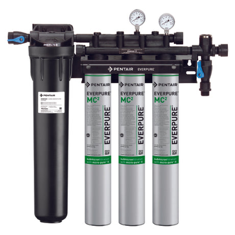 Multi-cartridge Everpure EV932803 Coldrink Water Filtration System with pressure gauges