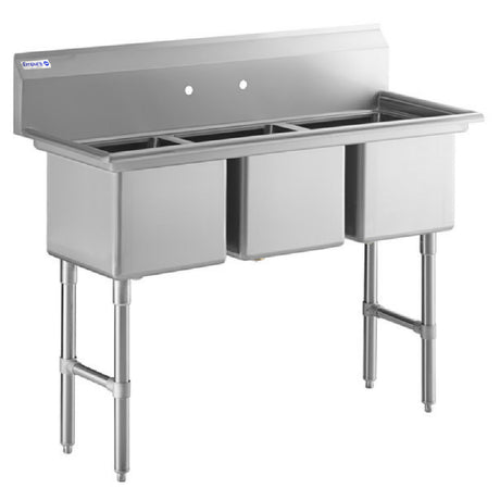 Heavy duty Empura Stainless EHD31515 three-compartment sink with legs and backsplash