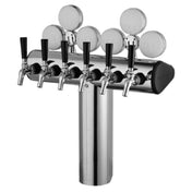 Stainless steel illuminated winged tee draft tower with multiple faucets and keg couplers