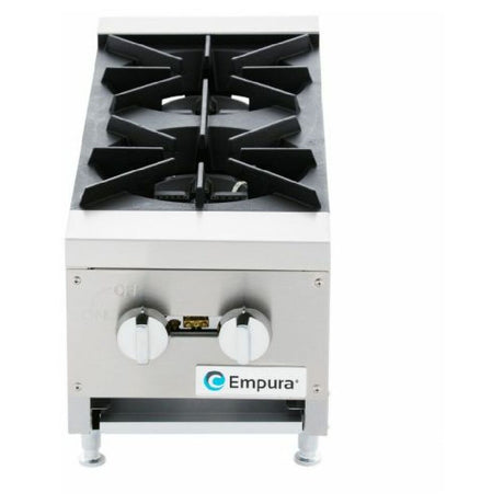 Two-burner Empura Equipment HDC Series Hotplate gas cooktop with white control panel