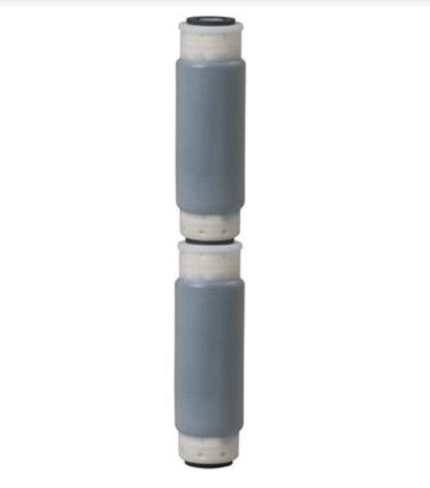 Two cylindrical 3M drop-in replacement cartridges for sediment filtration stacked vertically