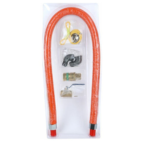 Orange U-shaped gas connector hose with metal fittings in Empura Equipment Gas Connector Hose Kit