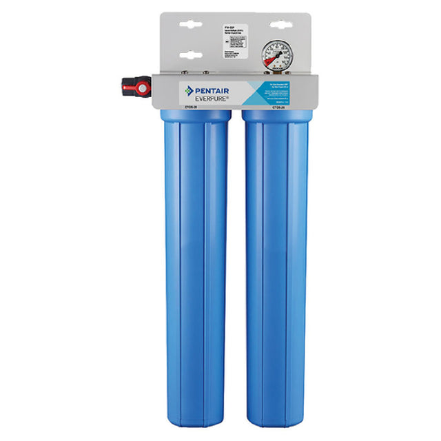 Blue dual-stage FXI-22P Water Filtration System with pressure gauge for enhanced filtration